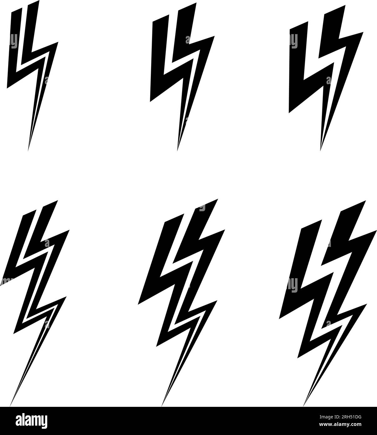 Black Lightning Bolt Icons. Simple Icon Storm or Thunder and Lightning strike. Flash Symbol, Thunderbolt. Simple Cartoon Lightning Strike Sign Stock Vector