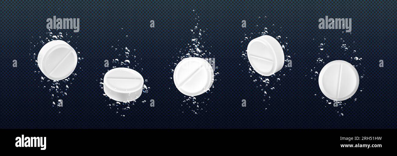 Effervescent aspirin tablet with underwater bubble. Fizzy white
