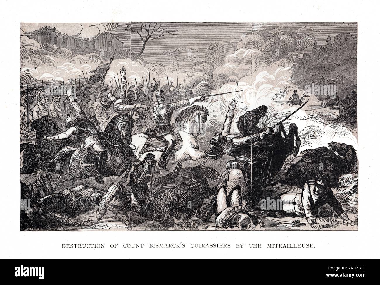Destruction Of Bismarck's Cuirassiers by the Mitrailleuse Illustration from The History of France by Thomas Wright (London Printing & Publishing) Stock Photo