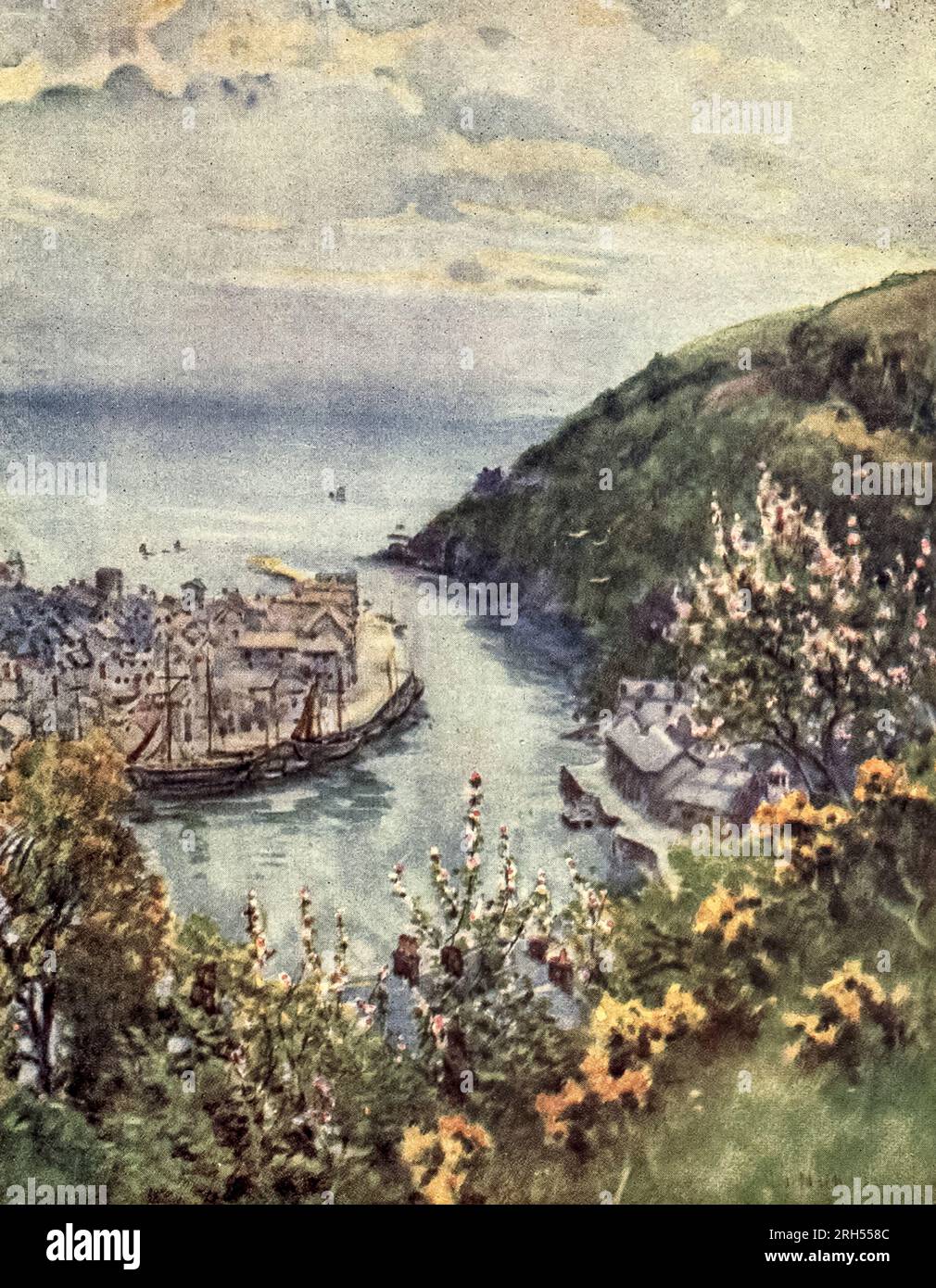 Looe watercolour by George F. Nicholls, from the book ' Cornwall ' by Geraldine Edith Mitton, Publisher London : A. & C. Black 1915 Stock Photo