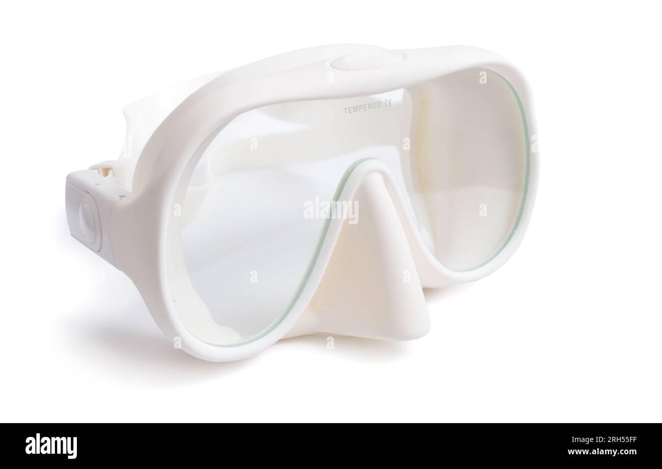 White diving or Snorkeling mask isolated on white background. Stock Photo