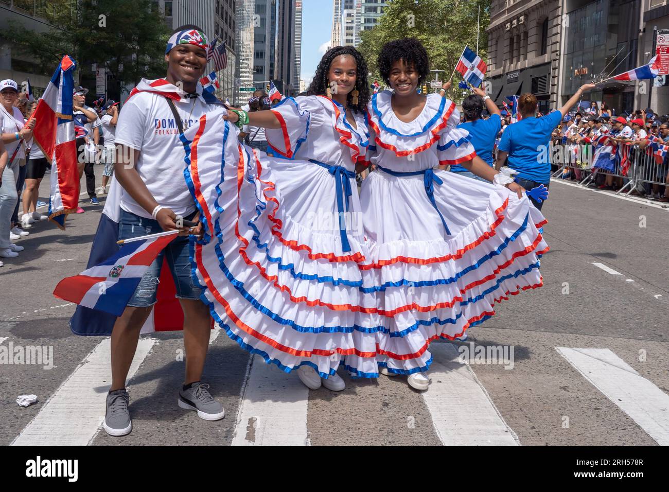 New York, United States. 13th Aug, 2023. Participants march up 6th