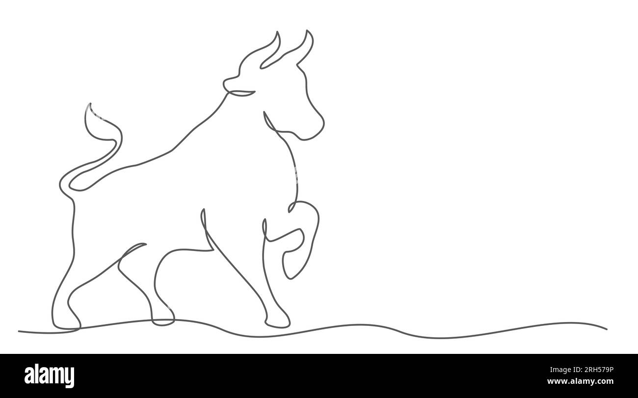 Buffalo One line drawing isolated on white background Stock Vector ...