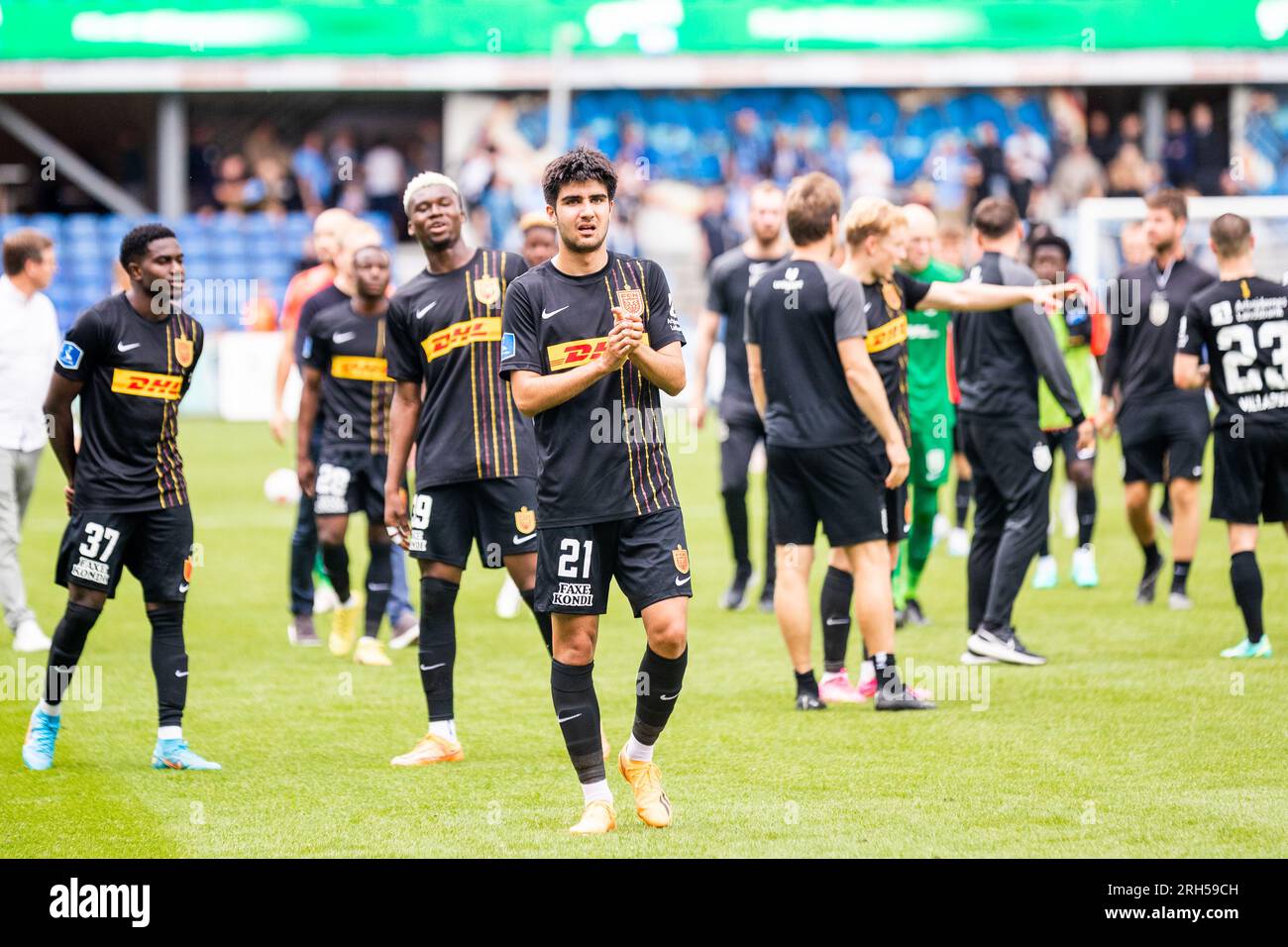Randers, Denmark. 13th, August 2023. Zidan Sertdemir (21) of FC Nordsjaelland is thanking the fans after the 3F Superliga match between Randers FC and FC Nordsjaelland at Cepheus Park in Randers. (Photo credit: Gonzales Photo - Balazs Popal). Stock Photo