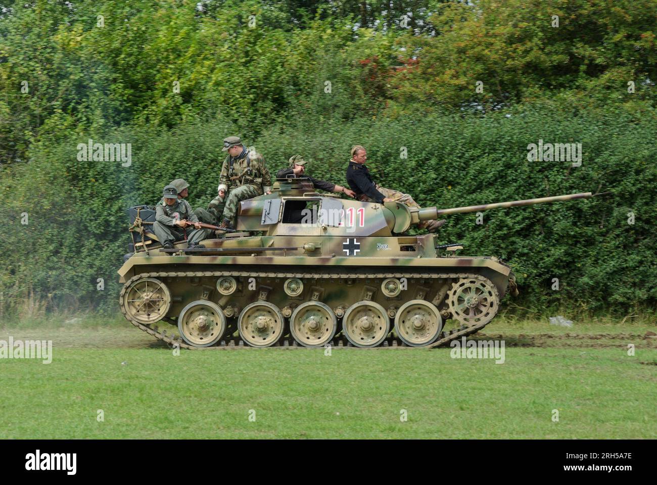 German tank being put through its paces for the public at a military re-enactment event at Damyns Hall, Essex, UK. Panzer III Tank Replica 211, Freya Stock Photo