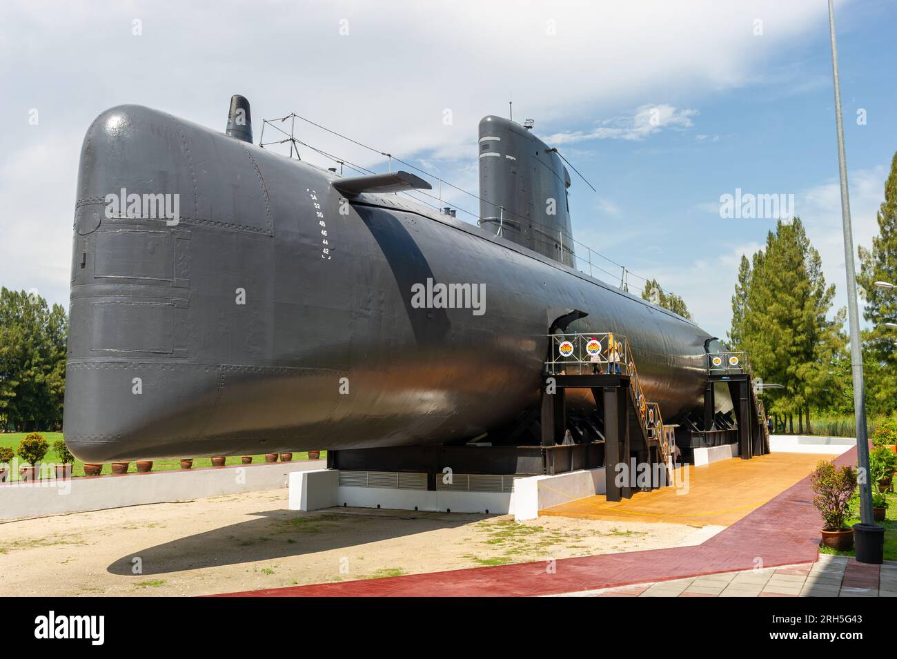 Exterior of the Royal Malaysian Navy submarine Quessant at the Malacca Submarine Museum Stock Photo