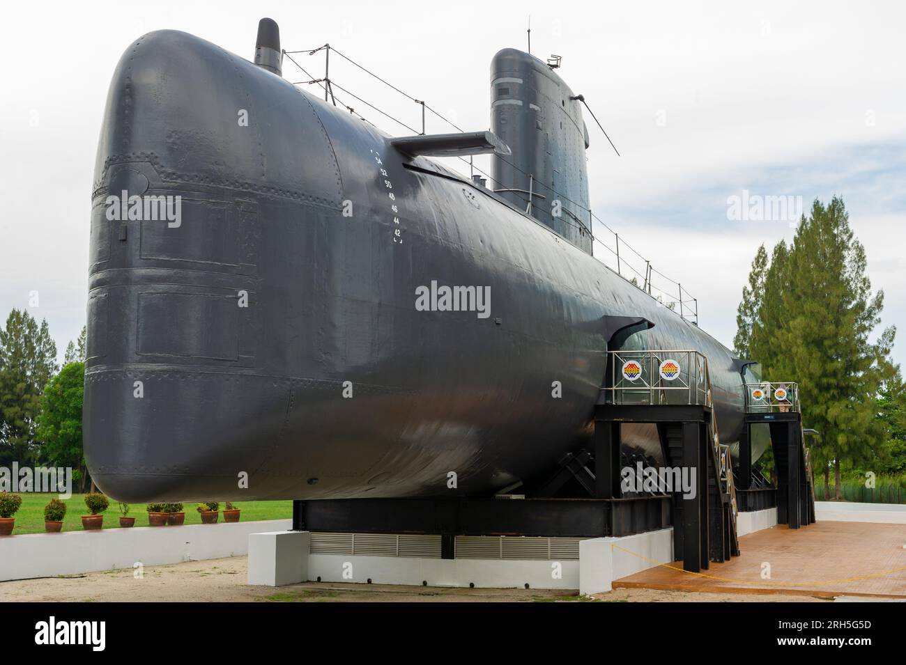 Exterior of the Royal Malaysian Navy submarine Quessant at the Malacca Submarine Museum Stock Photo