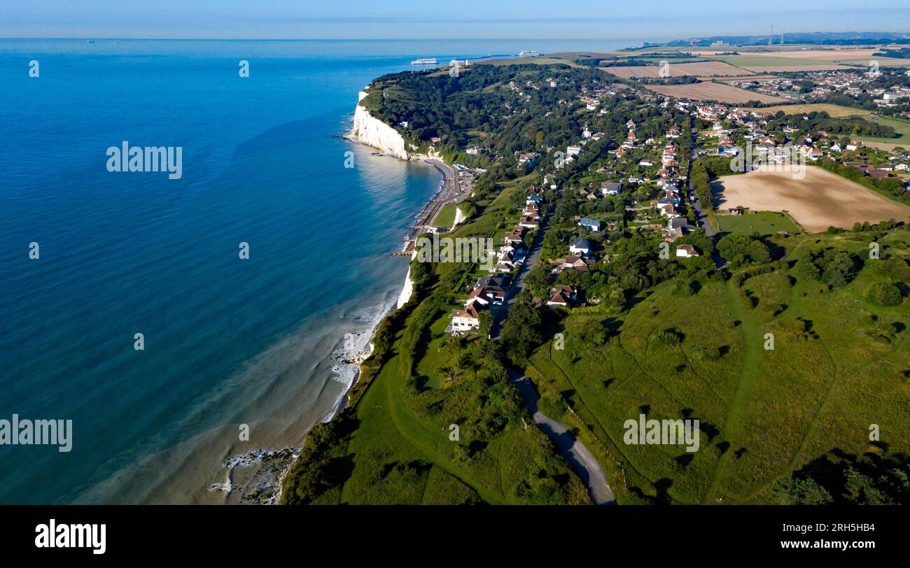 Aerial view of St Margret's Bay, Free Down, and St Margret's at Cliffe, Kent Stock Photo