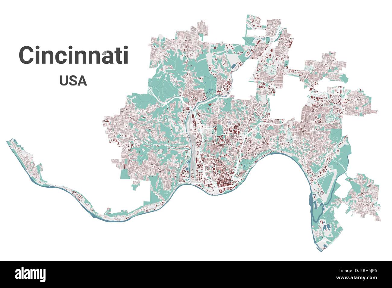 Cincinnati map, detailed administrative area with border Stock Vector