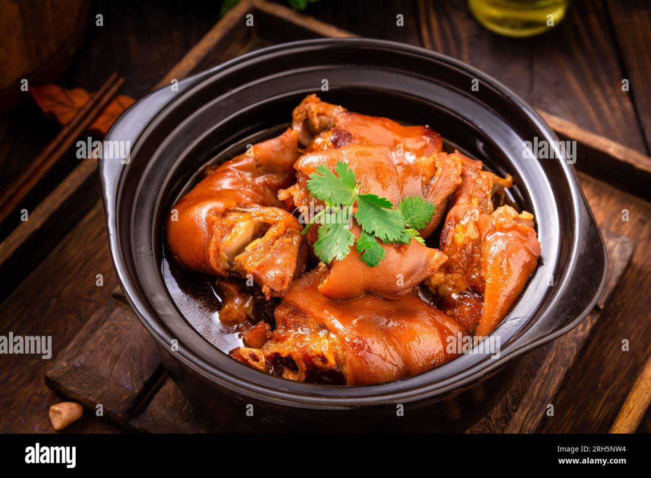 braised pig's trotters （Pork Hock，pig feet） with brown soya sauce, rice