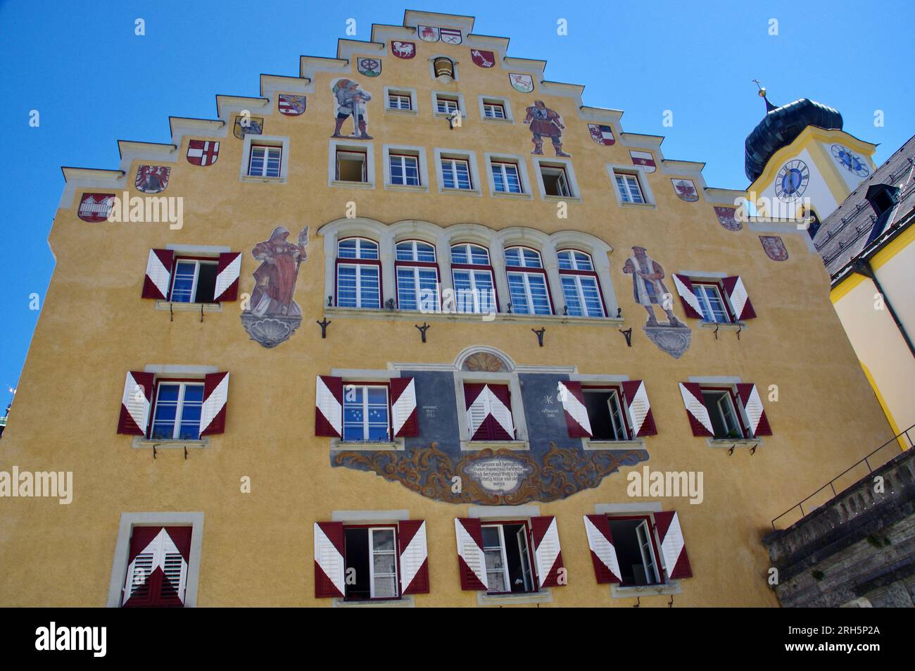 Kufstein, Austria, Traditional Tyrolean Multi coloured Painted buildings. Stock Photo