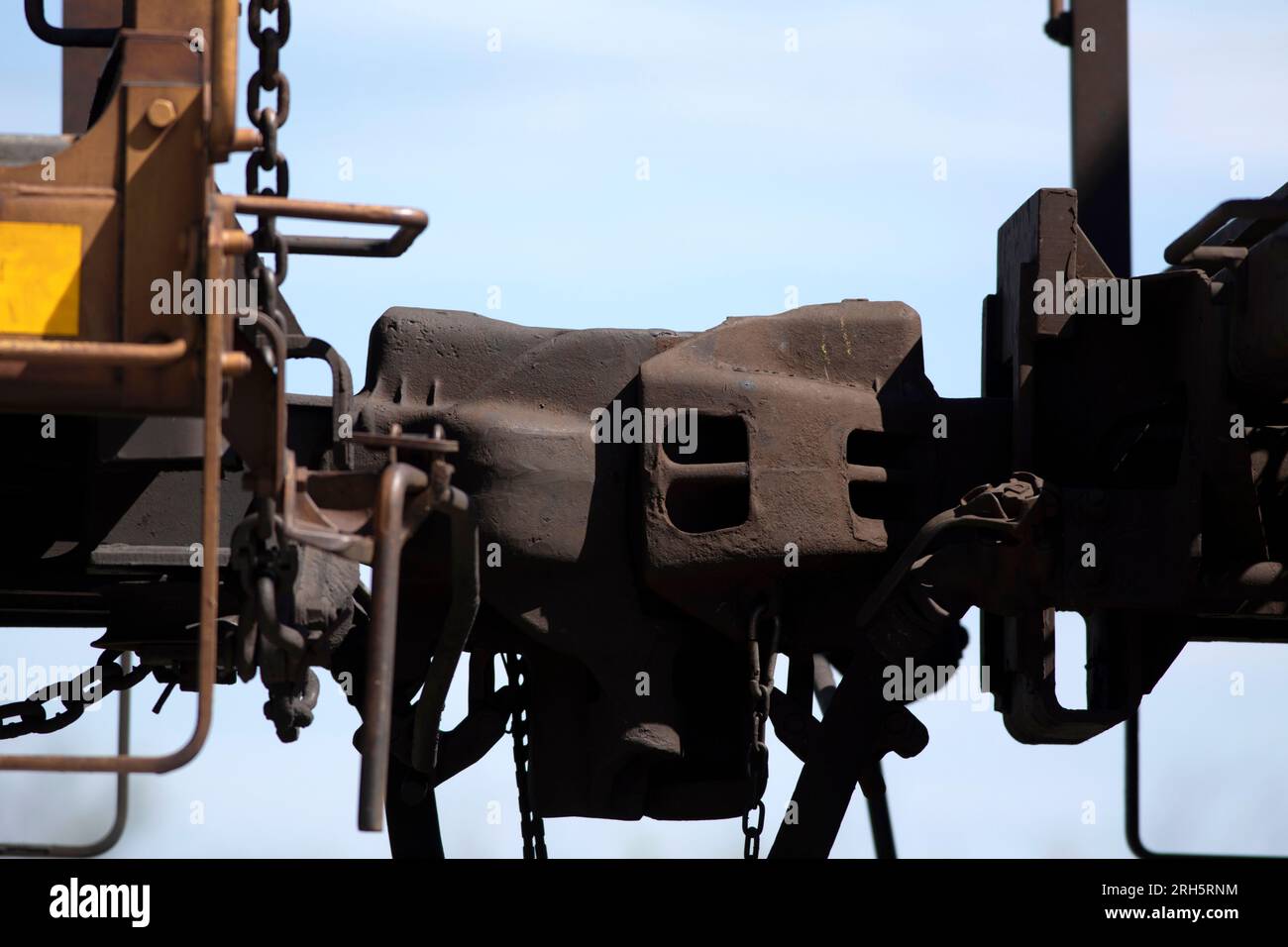 Train couplers engaged plain background Stock Photo Alamy