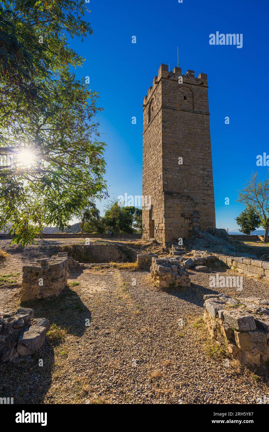 View of the Keep Tower of the Castle in the beautiful town of Sos del Rey Católico, Spain Stock Photo