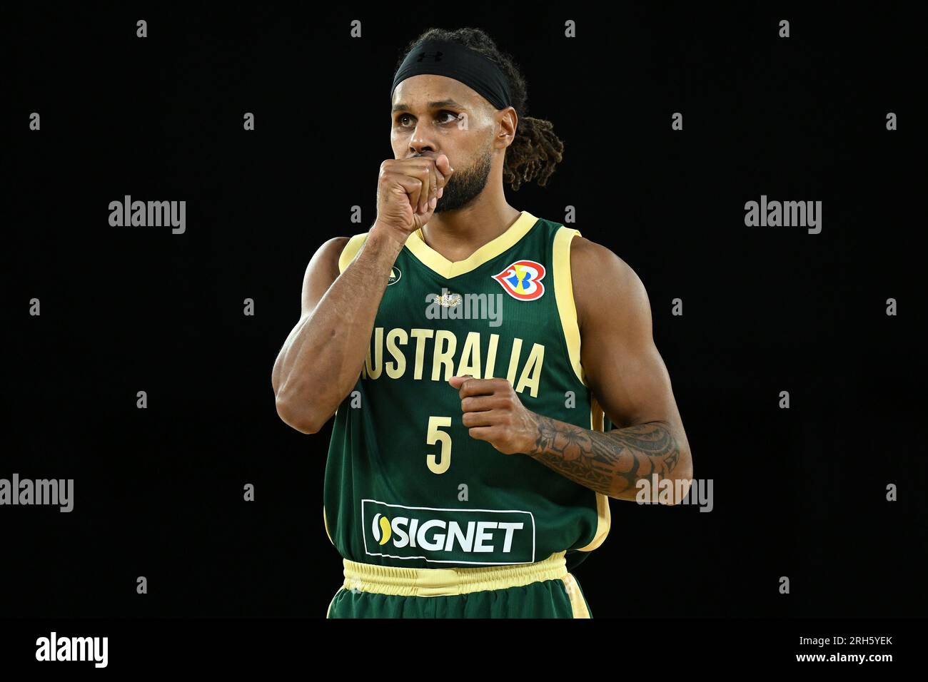 Melbourne, Australia. 14th Aug, 2023. Patty Mills of Australia during the  Boomers vs World basketball match between the Australian Boomers and  Venezuela at Rod Laver Arena in Melbourne, Monday, August 14, 2023. (