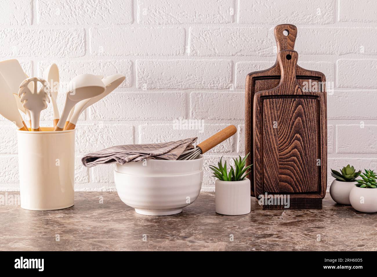 Kitchen utensils made of environmentally friendly materials on a modern