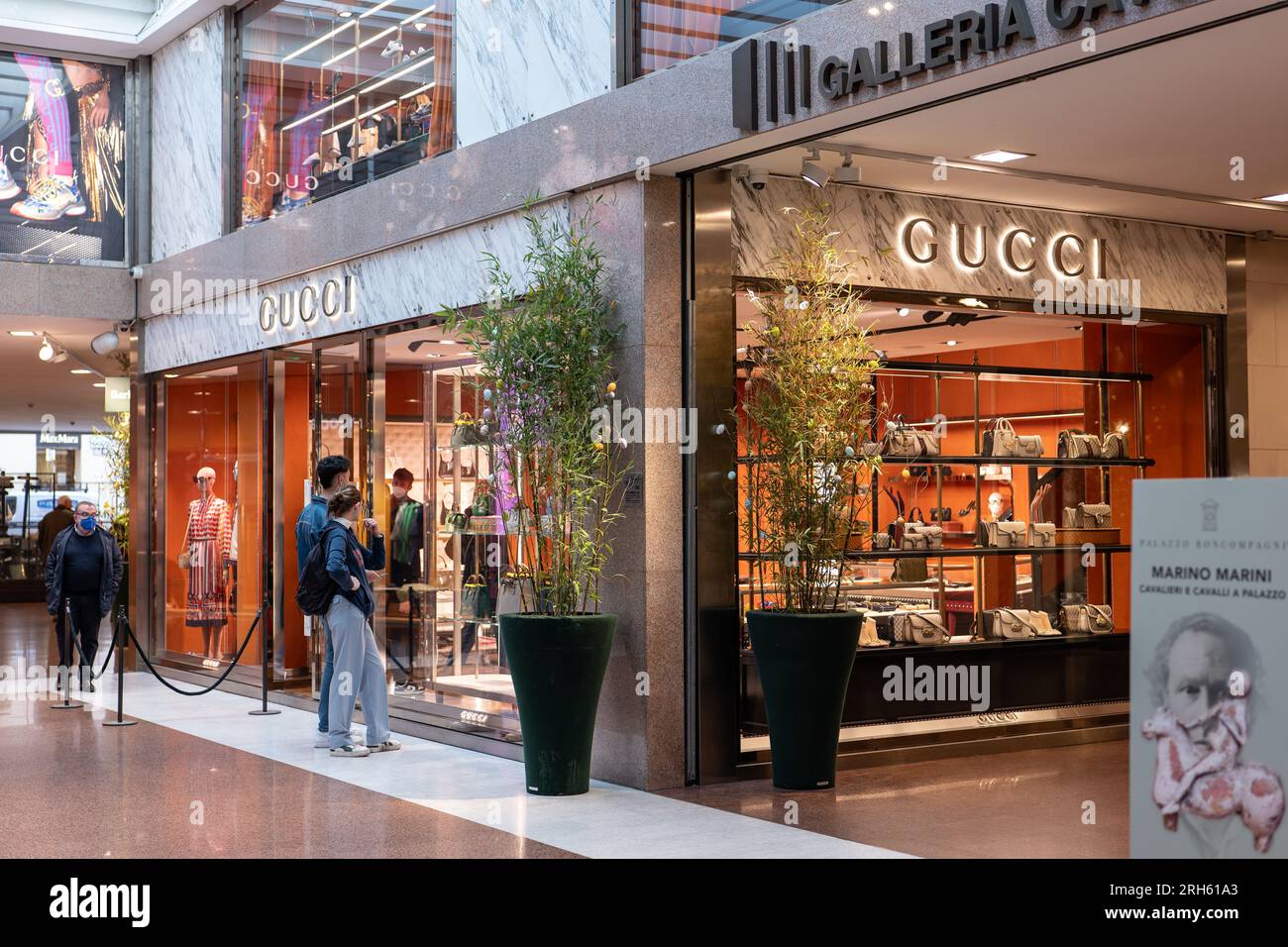 BOLOGNA, ITALY - APRIL 19, 2022: Gucci boutique store in Galeria Cavour passage in shopping mall in Bologna Stock Photo