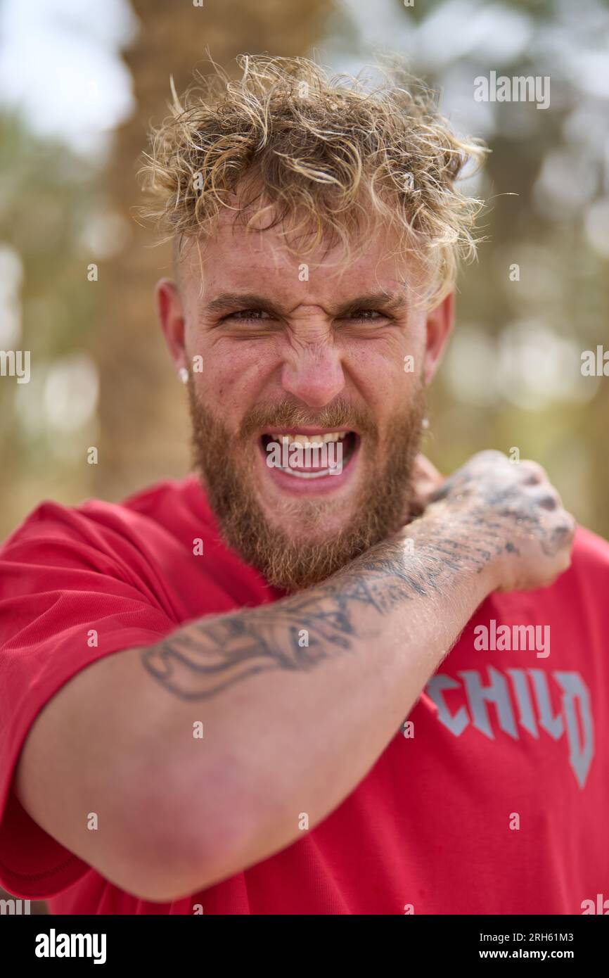 Celebrity YouTuber Jake Paul before his fight with Tommy Fury in Saudi Arabia Stock Photo