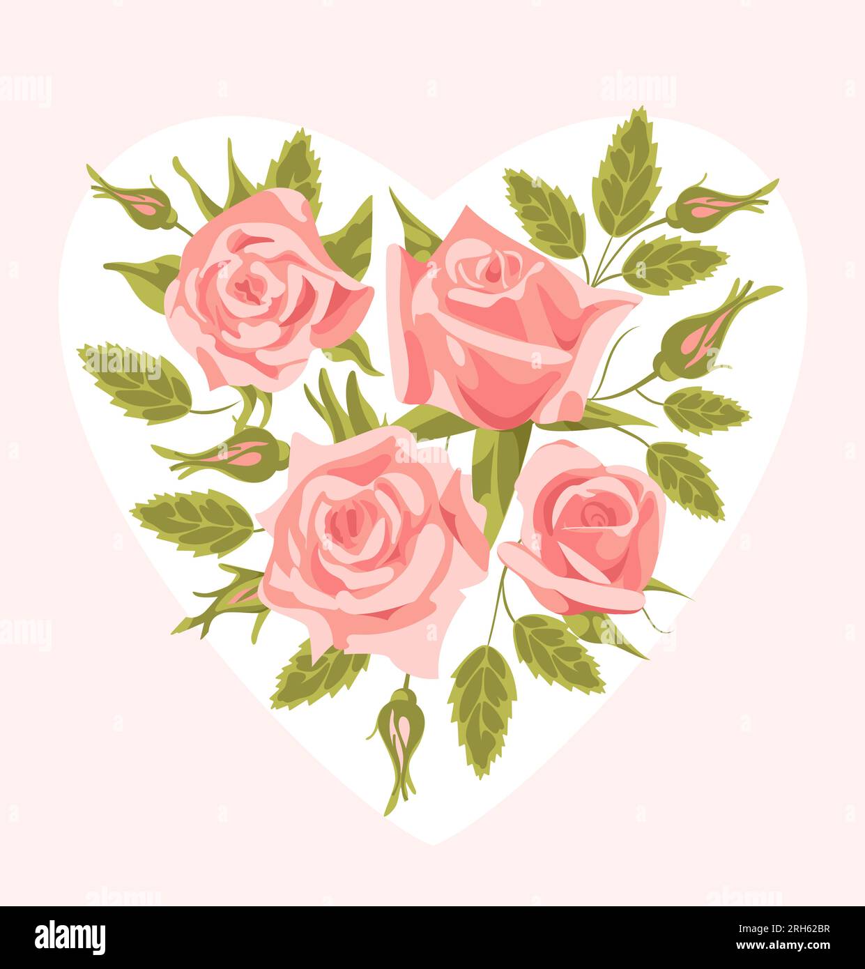 A bouquet of pink flower in the shape of a heart. Realistic style, roses, vintage. For Valentines Day, weddings, design elements, prints on fabric. Stock Vector