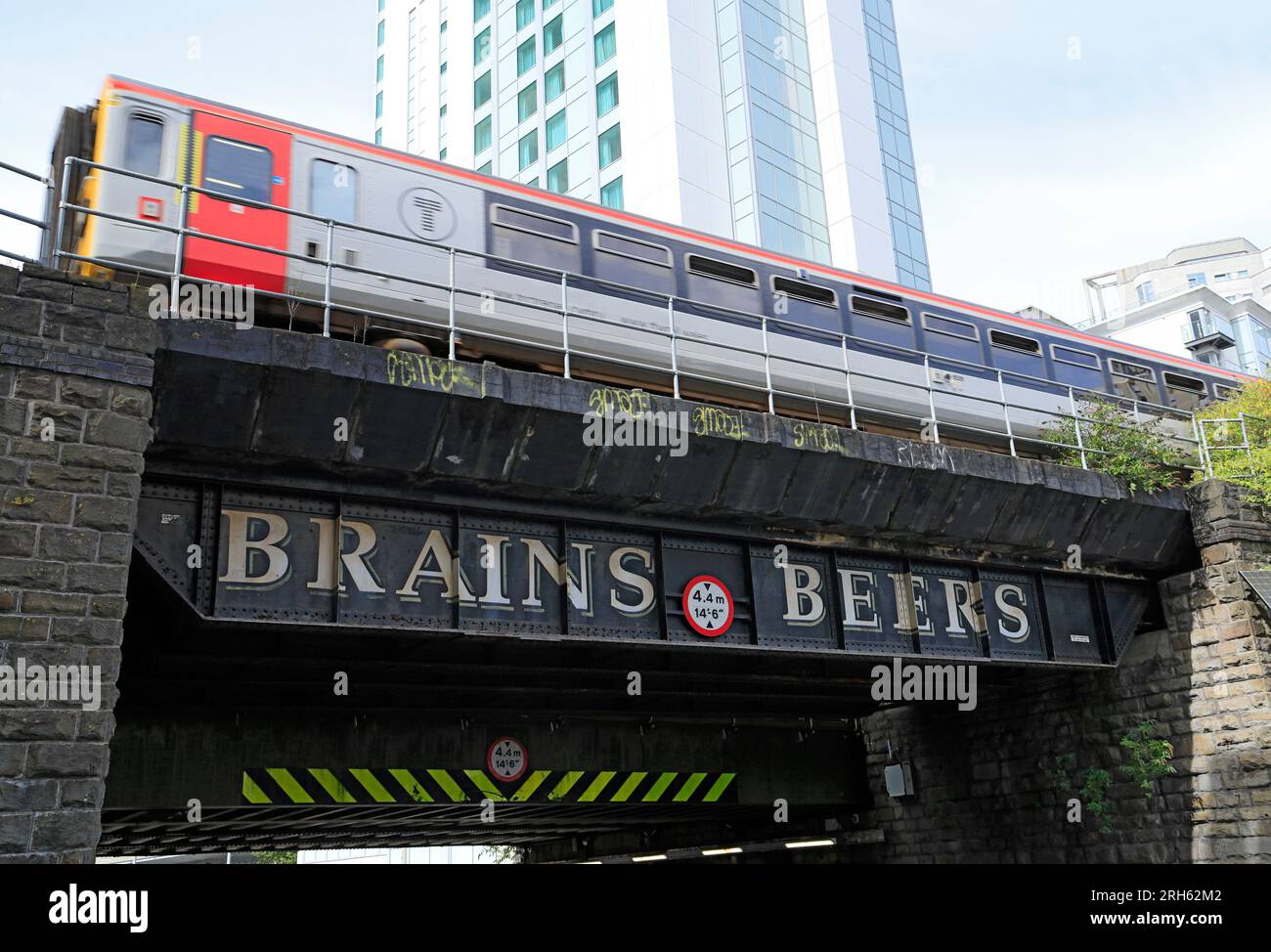 Bute Street Bridge with old Brains Beer advert, Cardiff, South Wales, UK. Stock Photo
