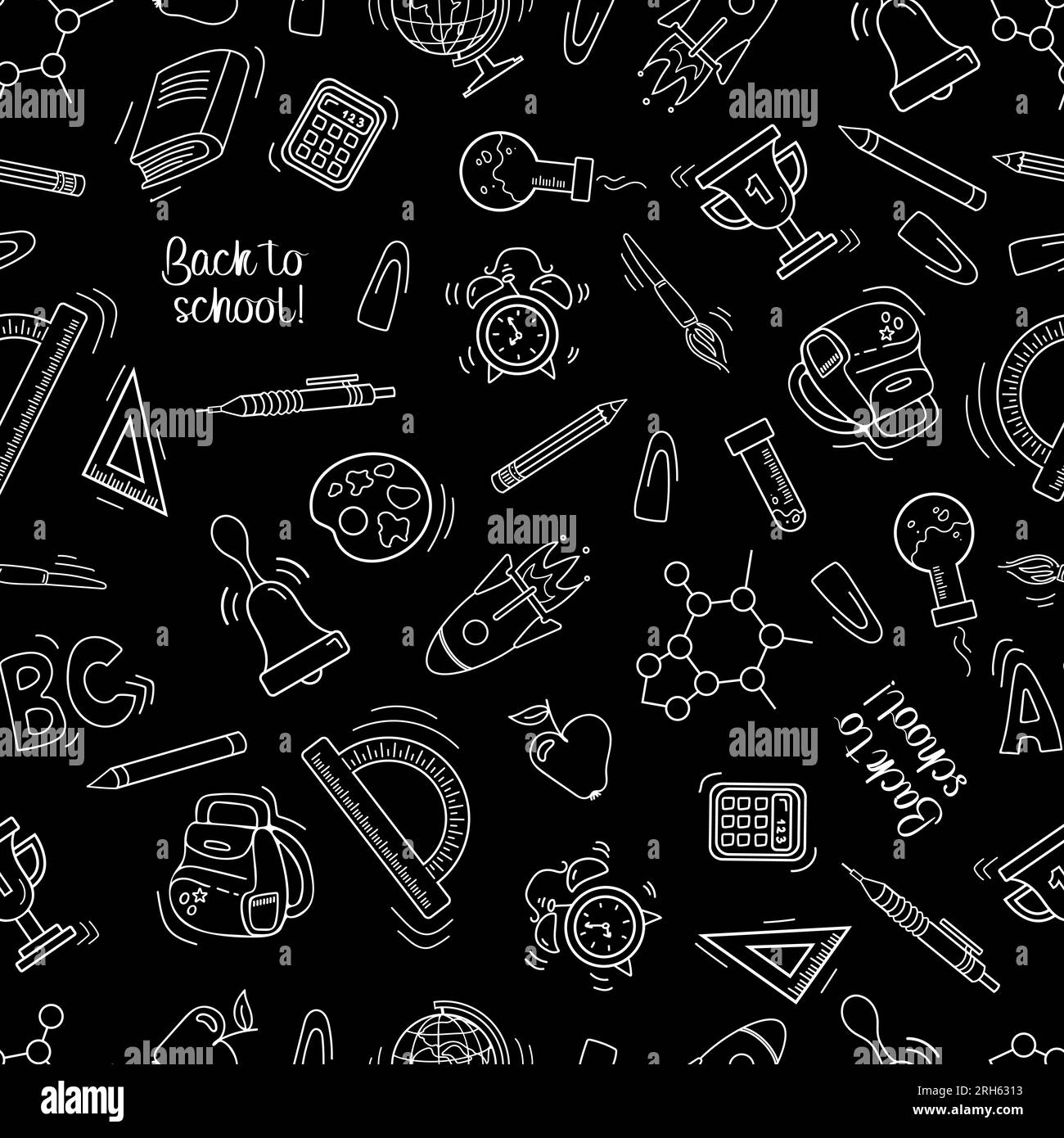Back to school. Seamless pattern in sketch style. Chalk drawings on the