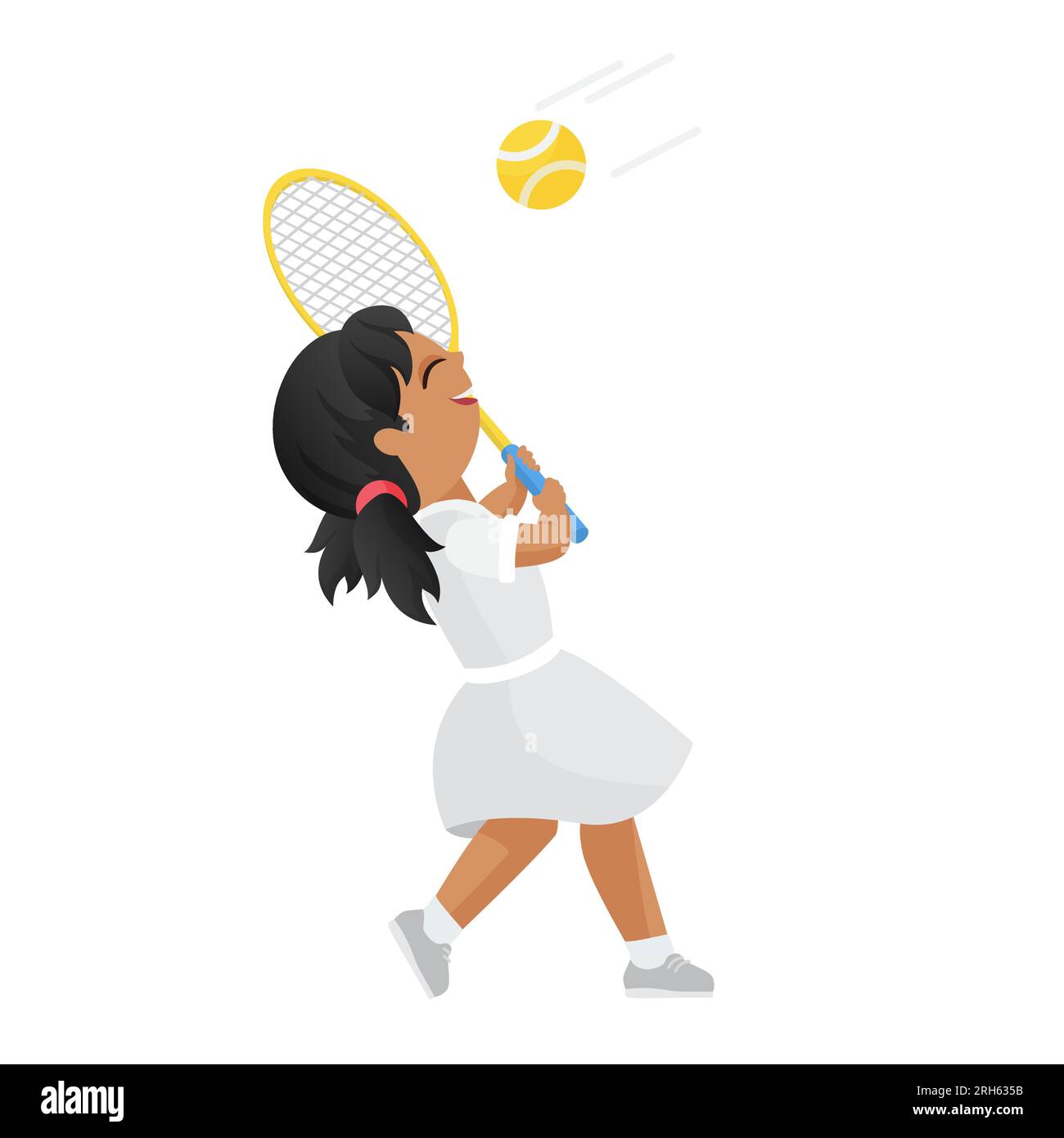 Little girl playing tennis. Outdoor sport activity for children, active kids vector cartoon illustration Stock Vector