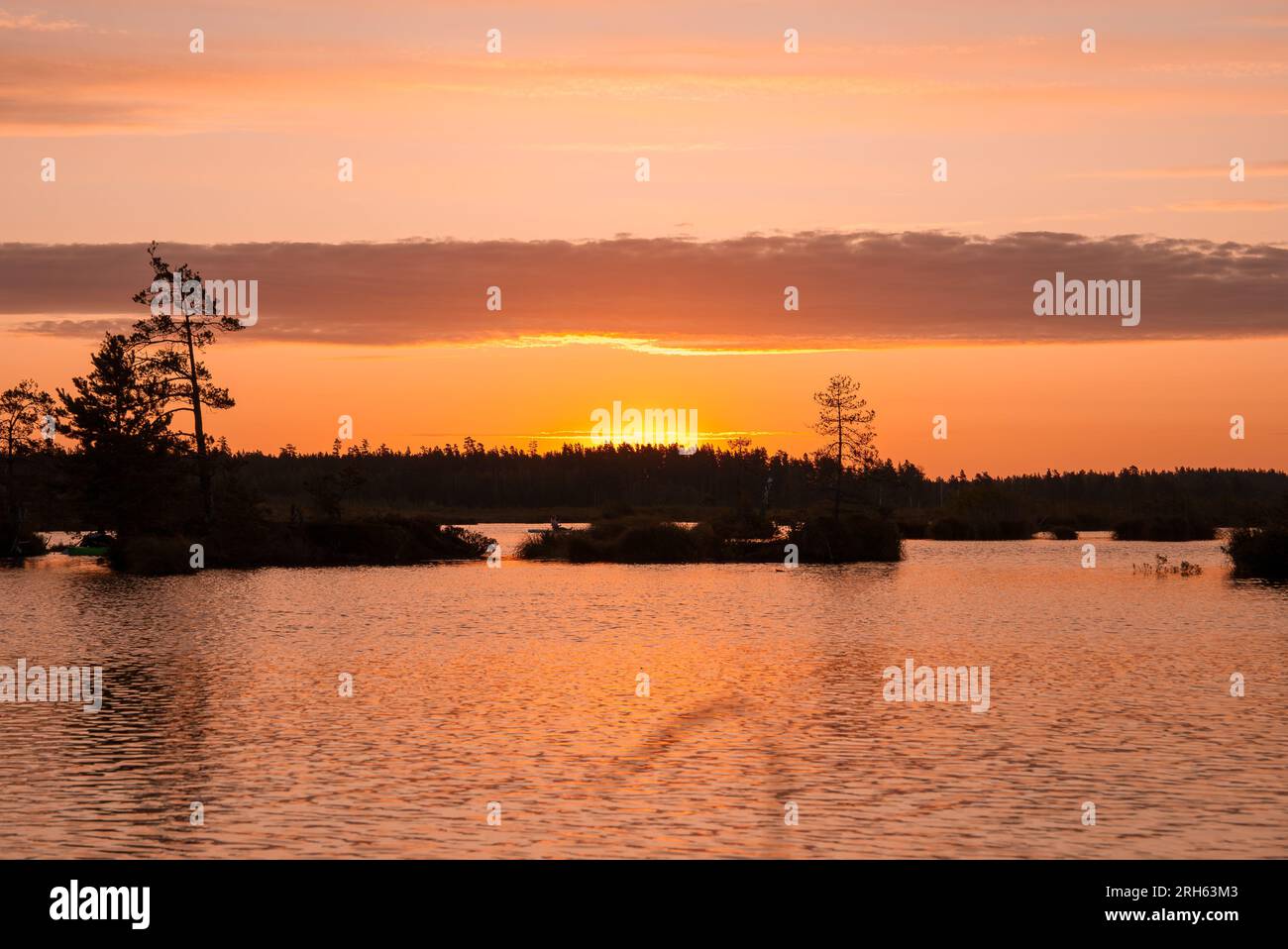 Magical sunrise over the lake.  Stock Photo
