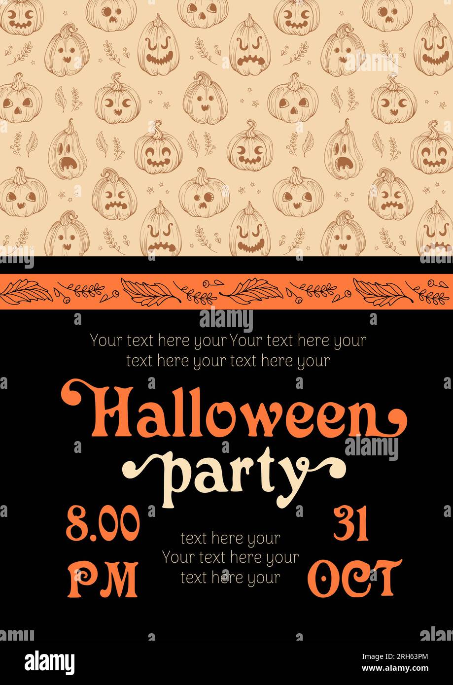 Happy Halloween. Party invitation with Jack o lantern. Vintage ...