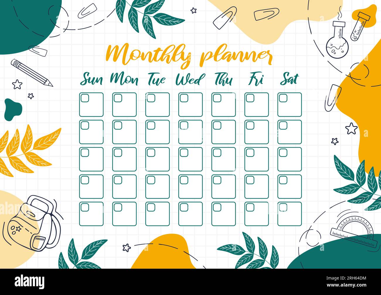 Monthly planner. Template design, important dates. Schedule for