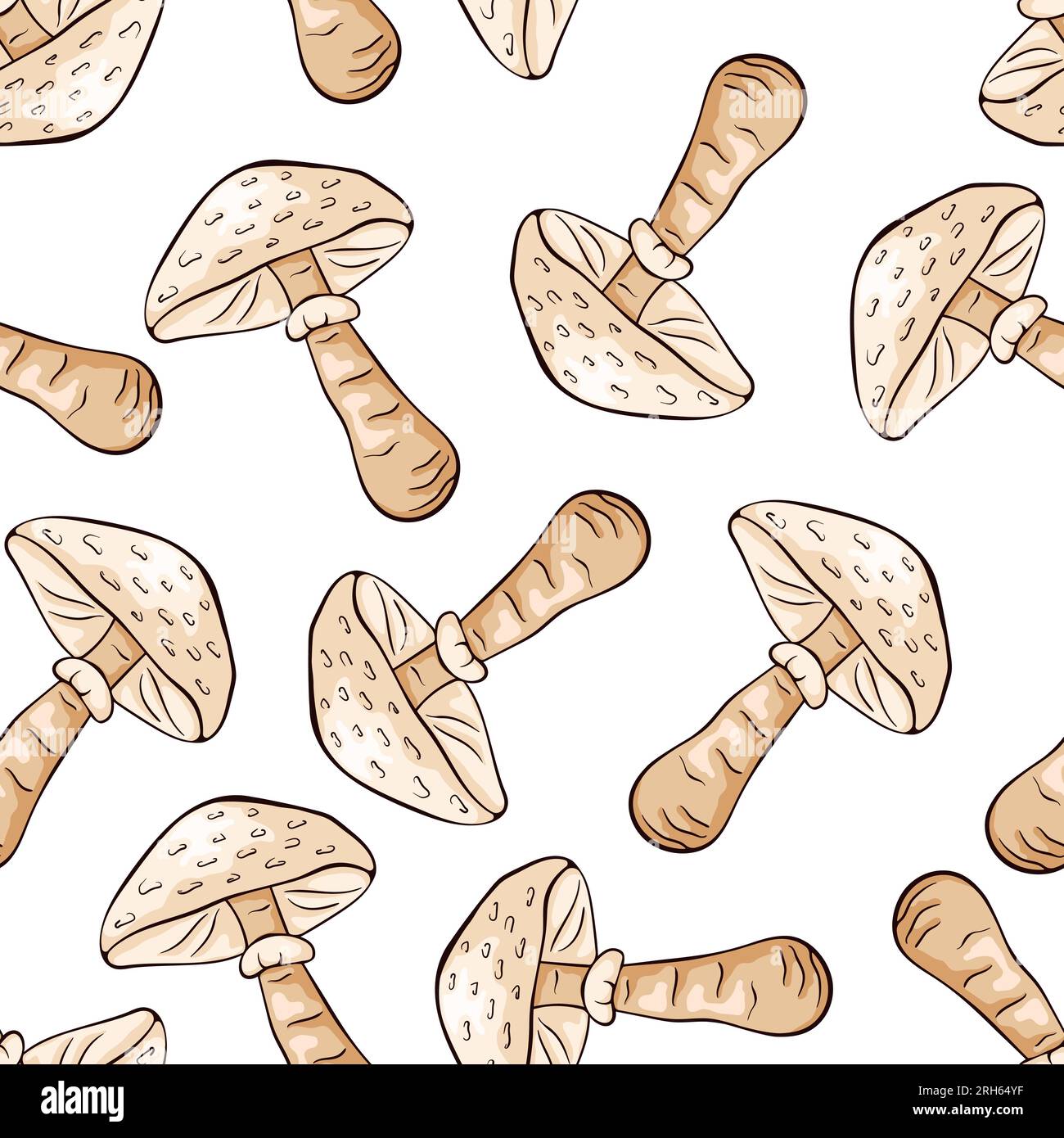 Seamless pattern with Parasol mushrooms in cartoon line art style. For