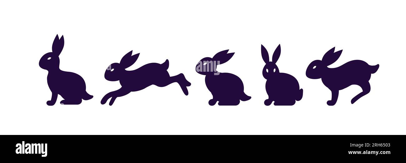 Silhouettes of running rabbits. Stylized animal illustration. Symbol of ...