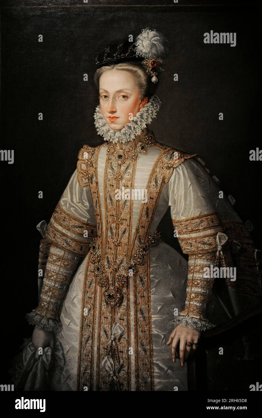 Anne of Austria (1549-1580). Queen of Spain, fourth wife of King Philip II. Portrait by Alonso Sanchez Coello (1531-1588), ca.1571. Lazaro Galdiano Museum, Madrid, Spain. Stock Photo