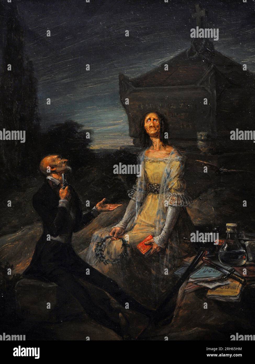 Leonardo Alenza (1807-1845). Spanish painter. Satire of the Romantic Suicide for love, ca.1839. Museum of Romanticism. Madrid, Spain. Stock Photo