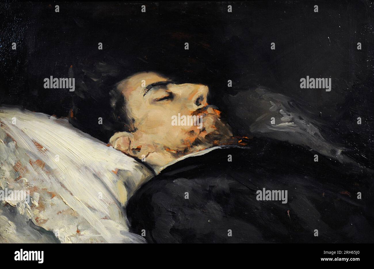 Gustavo Adolfo Becquer (1836-1870). Spanish poet. Becquer on his deathbed, 1870. Painting by Vicente Palmaroli (1834-1896). Museum of Romanticism. Madrid, Spain. Stock Photo
