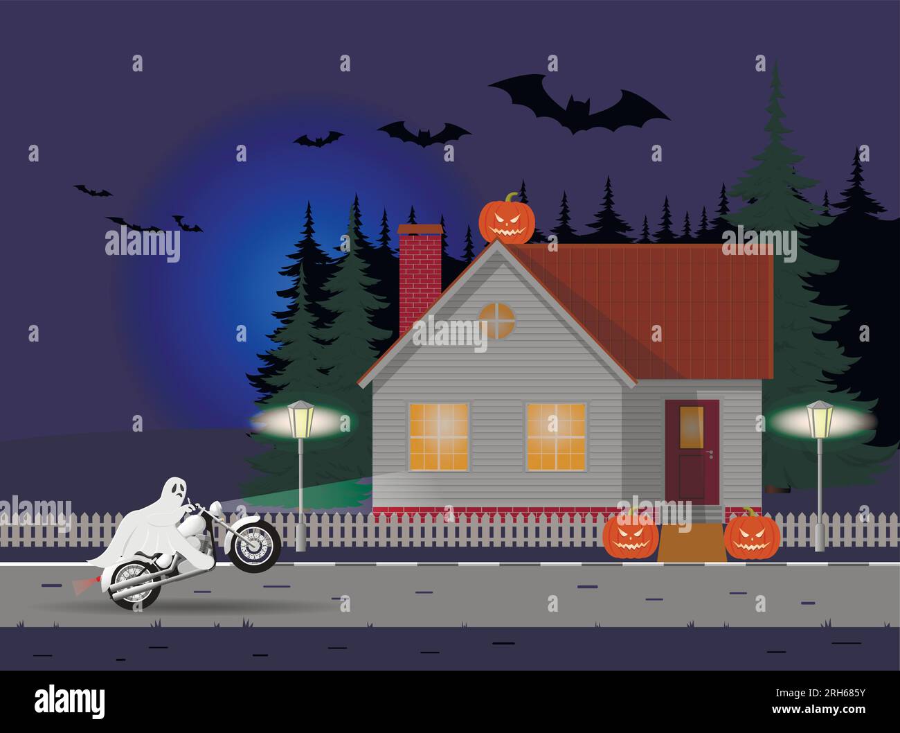 Halloween concept. Festive night in a rural house, a ghost on a