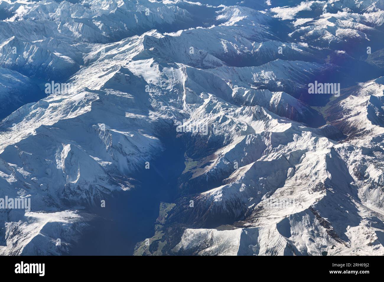 Aerial view of snow covered Alps mountains in Switzerland Europe Stock ...