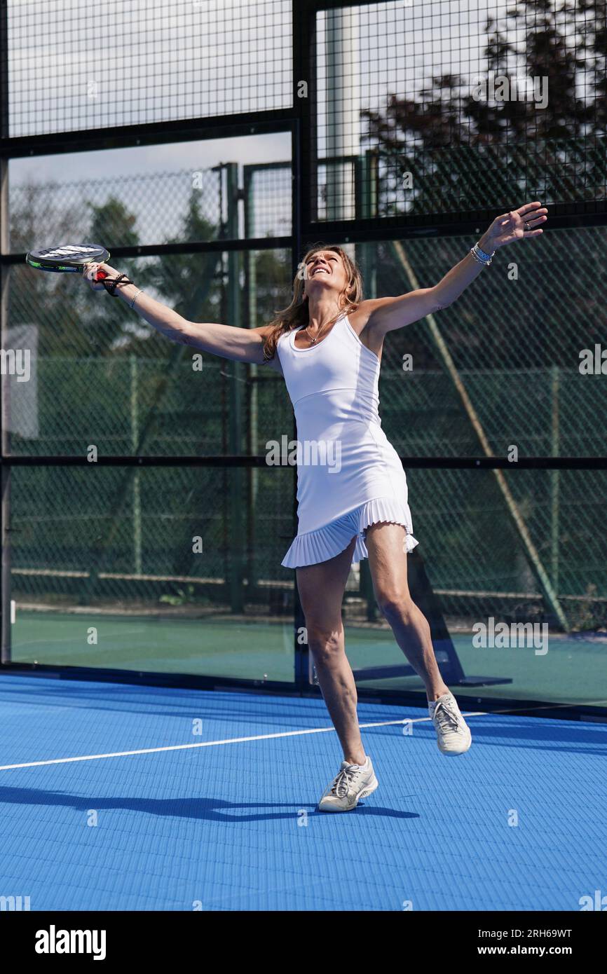 Former tennis player Annabel Croft at the opening of the new padel tennis courts at Crystal Palace National Sports Centre in south east London. Picture date: Monday August 14, 2023. Stock Photo