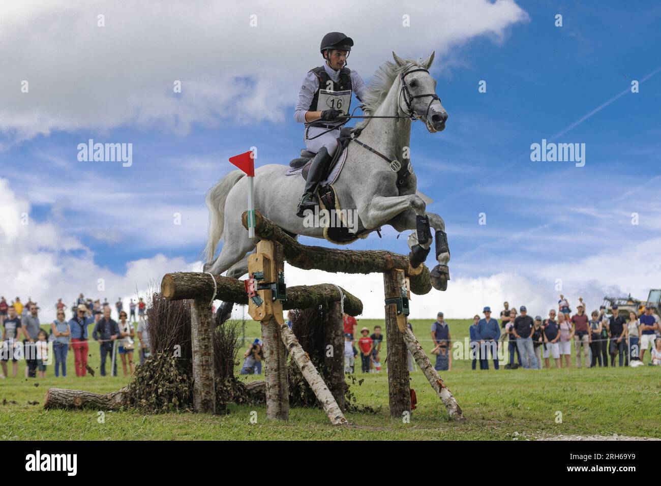 Christoph WAHLER (GER) CARJATAN S competes during the cross-country event and took the 6th rank at this event, at the FEI Eventing European Championship 2023, Equestrian CH-EU-CCI4-L event on August 12, 2023 at Haras du Pin in Le Pin-au-Haras, France Stock Photo