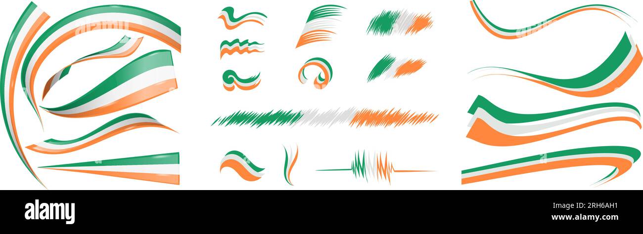 Ireland flag set elements, vector illustration on a white background Stock Vector