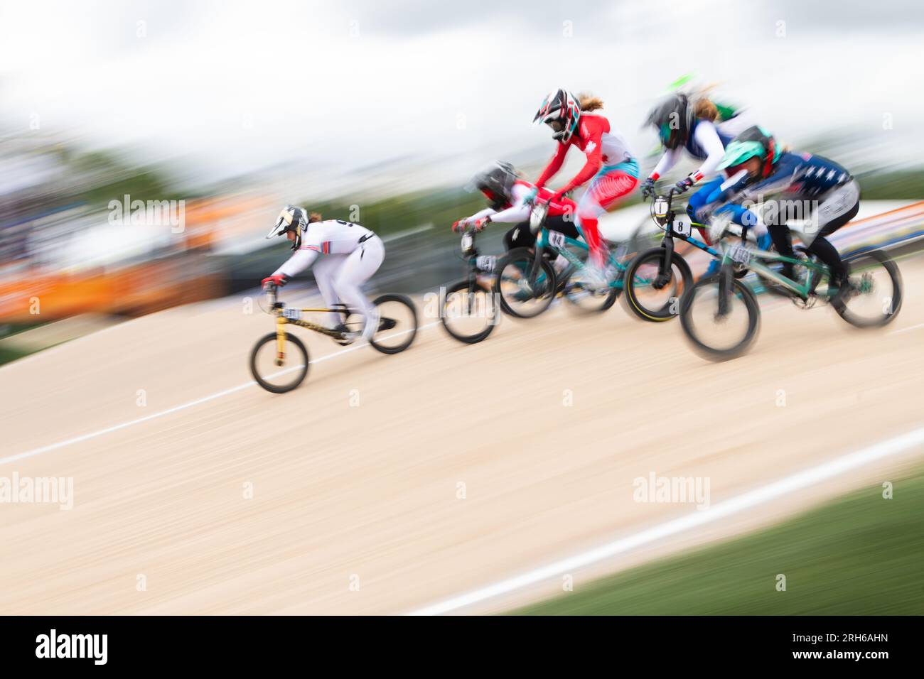Bethany Shriever leading from the front in UCI Cycling world championships 2023 BMX racing quarter final to qualify for semis - Glasgow, Scotland, UK Stock Photo