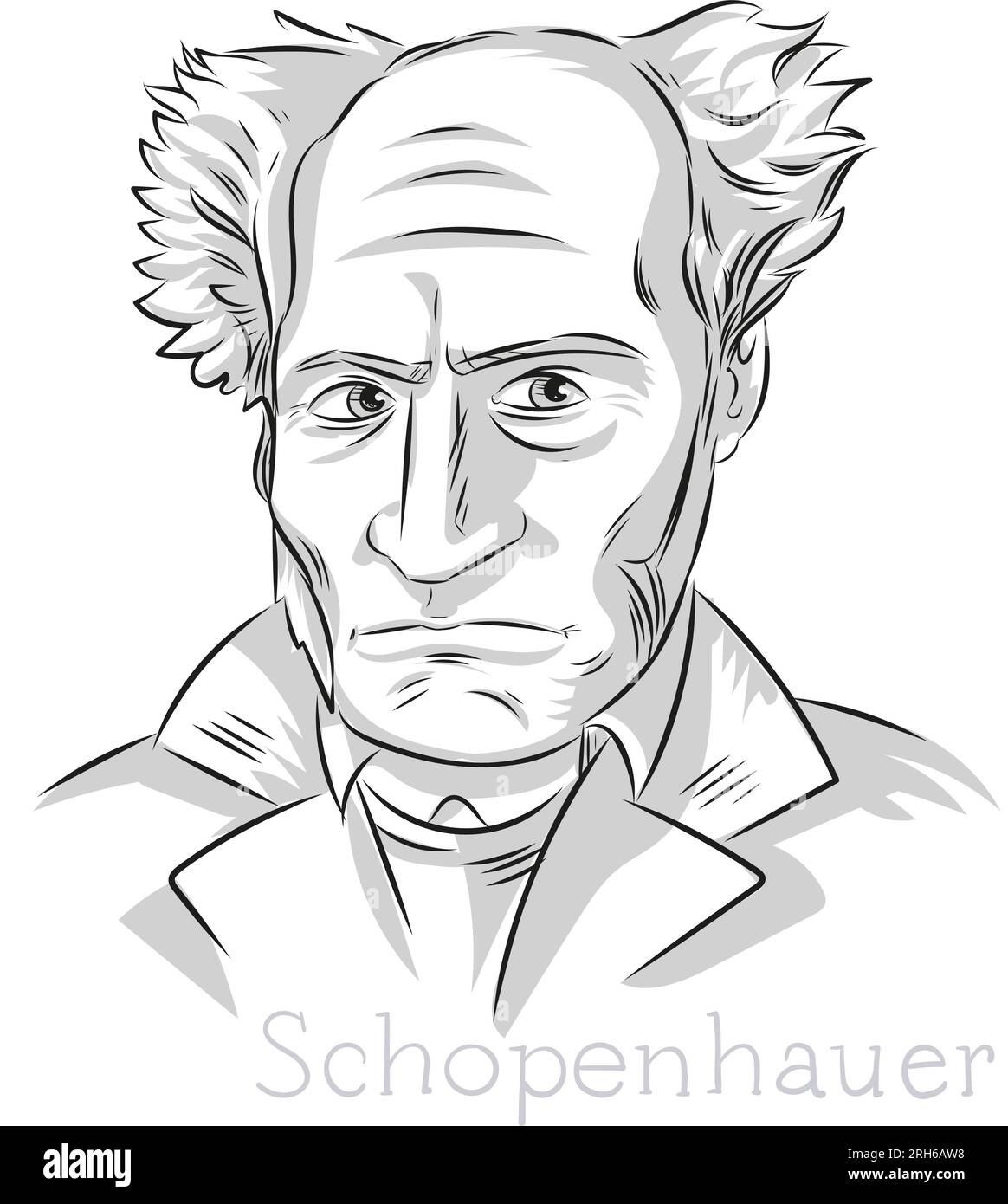 Schopenhauer Philosopher Hand drawn line art Portrait Illustration Stock Vector