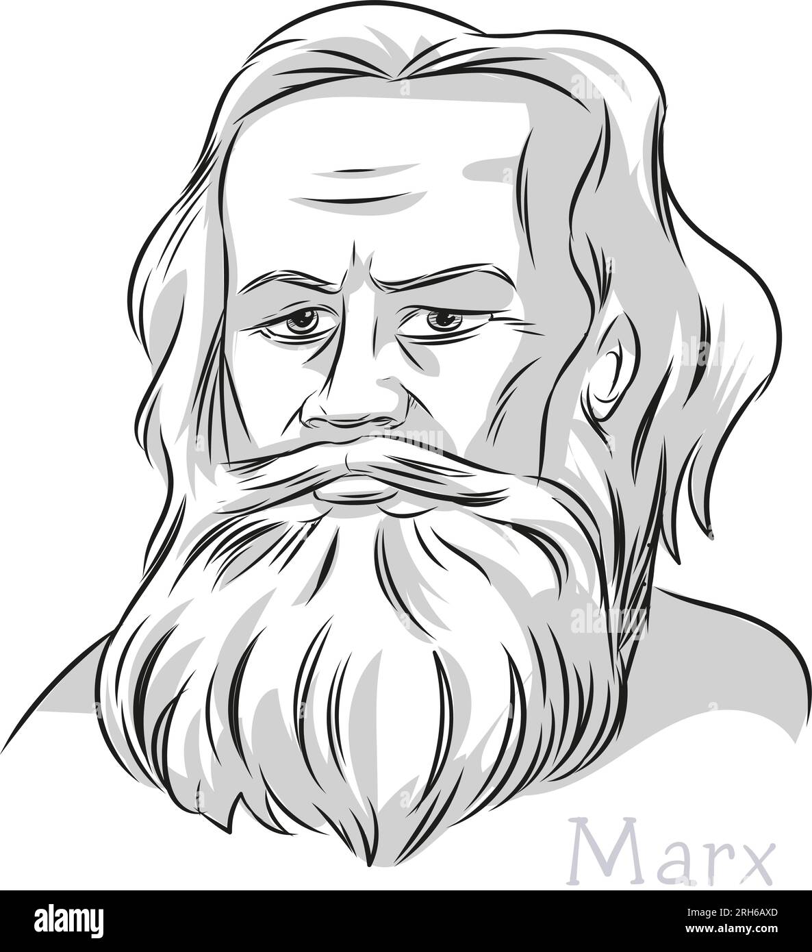 karl marx Philosopher Hand drawn line art Portrait Illustration Stock Vector