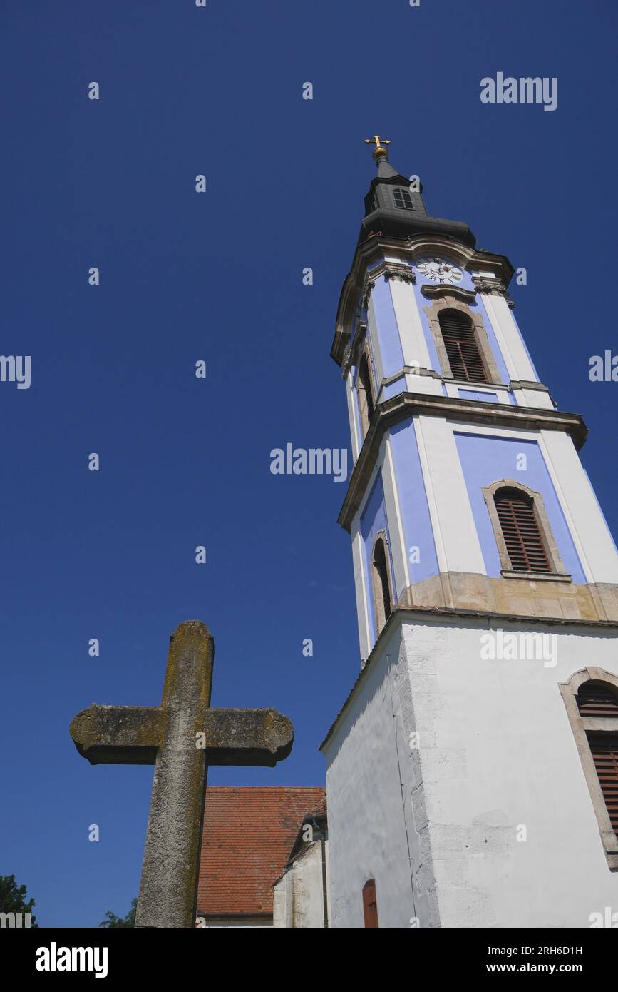 Bell tower of the Serbian Kovin Monastery, Our Lady Serbian Orthodox Church, Rackeve, Hungary Stock Photo