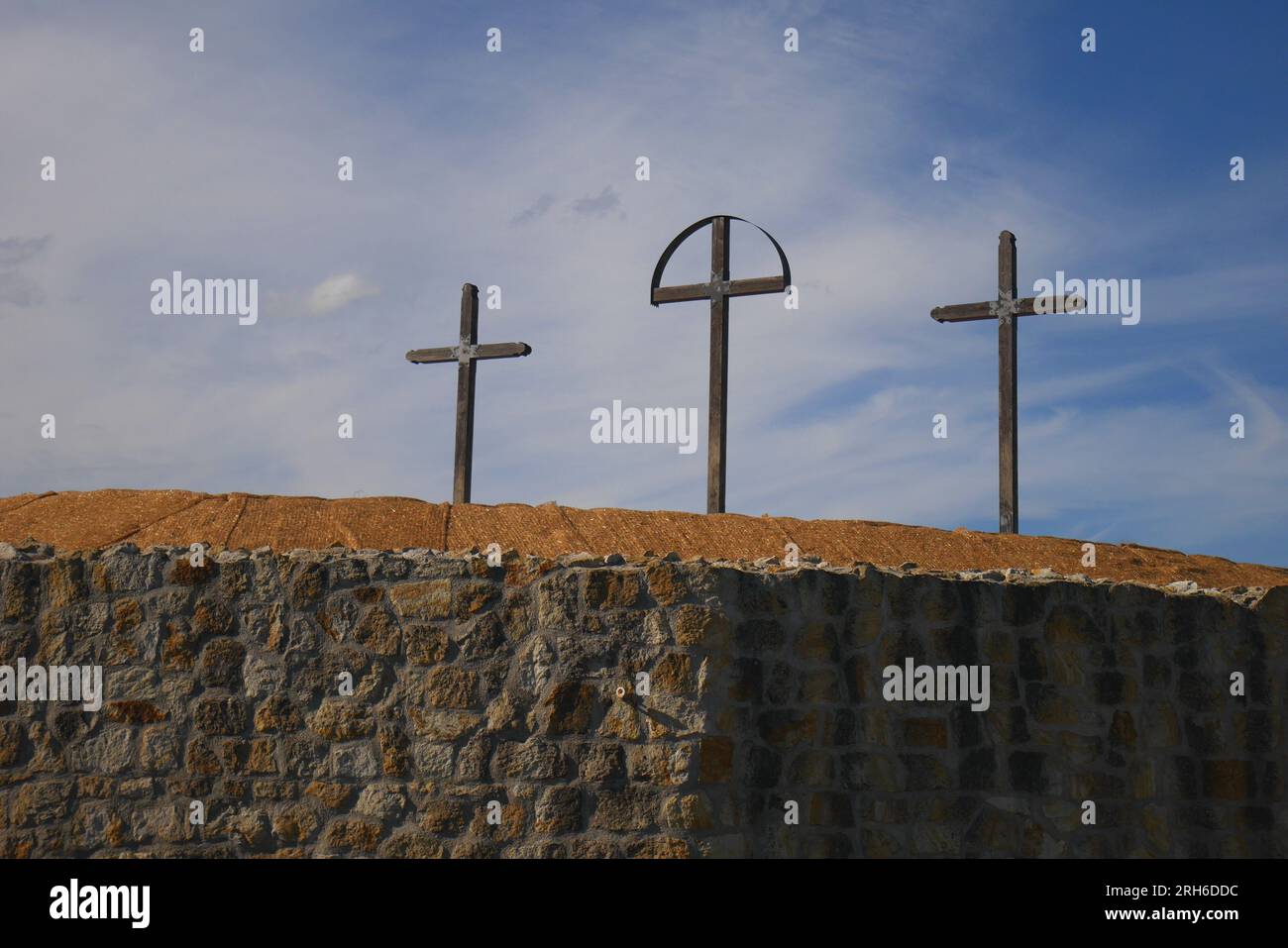 Crosses on top of Szep bastya, Szep Bastion, Eger Castle, Eger, Hungary Stock Photo