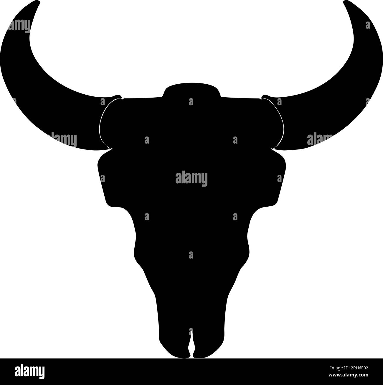 American Bison Skull with horns Silhouette in black, isolated Stock Vector