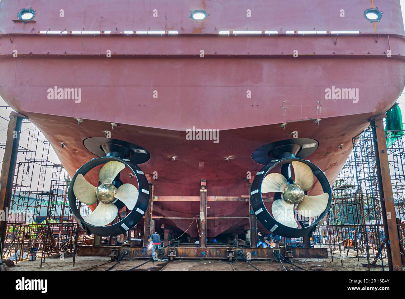 The Azimuth Schottel Stern thrusters on a Diving Support Ship during building at Italthai marine yard in Bangkok, Thailand Stock Photo