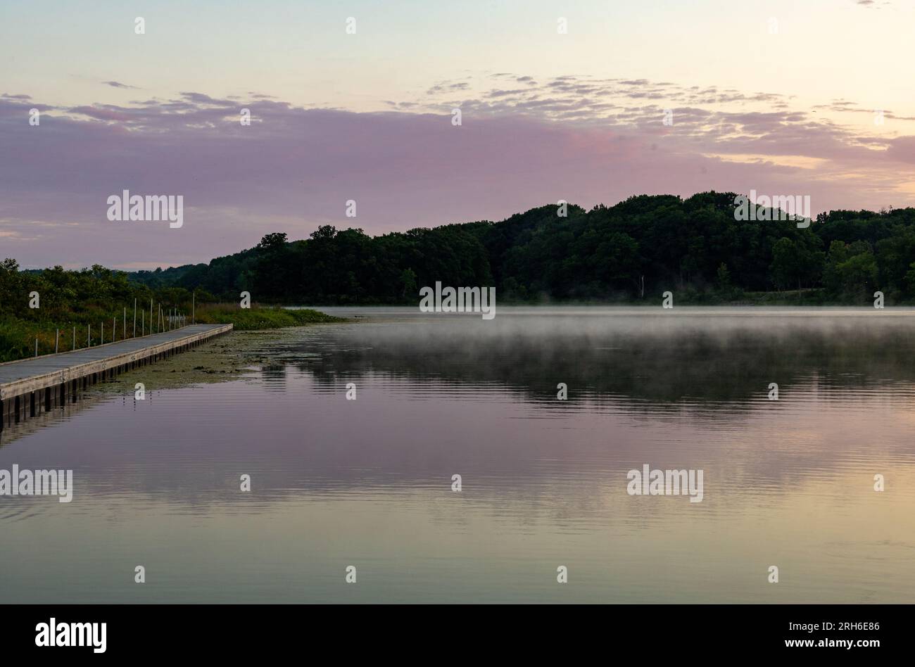 Landscape of Lake Punderson at Sunrise with a Purple Sky Ohio USA