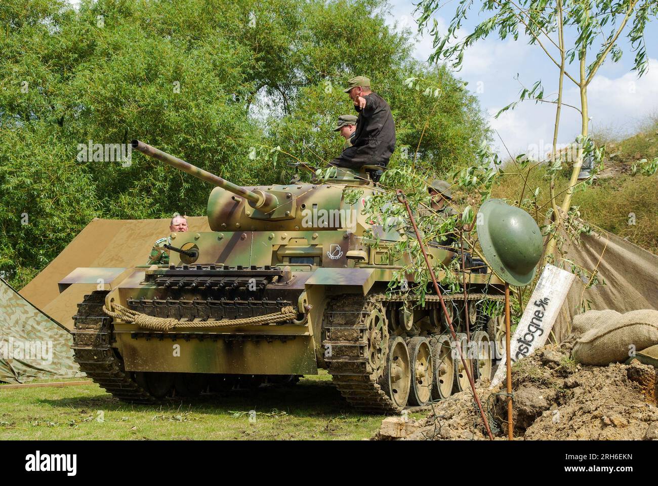 German military Second World War re-enactment scenario. Battle scene ...