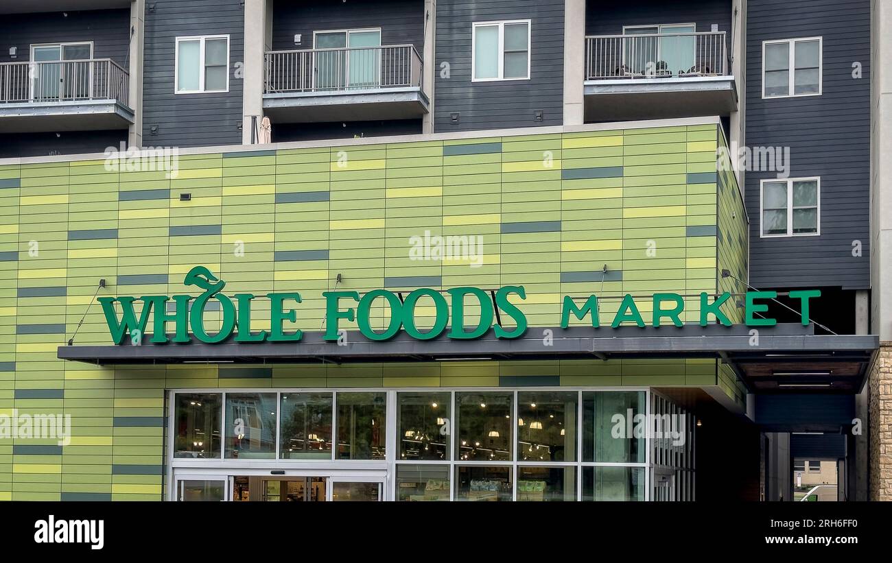 Kansas City, MO, USA August 3, 2023 Whole Foods Market with stores