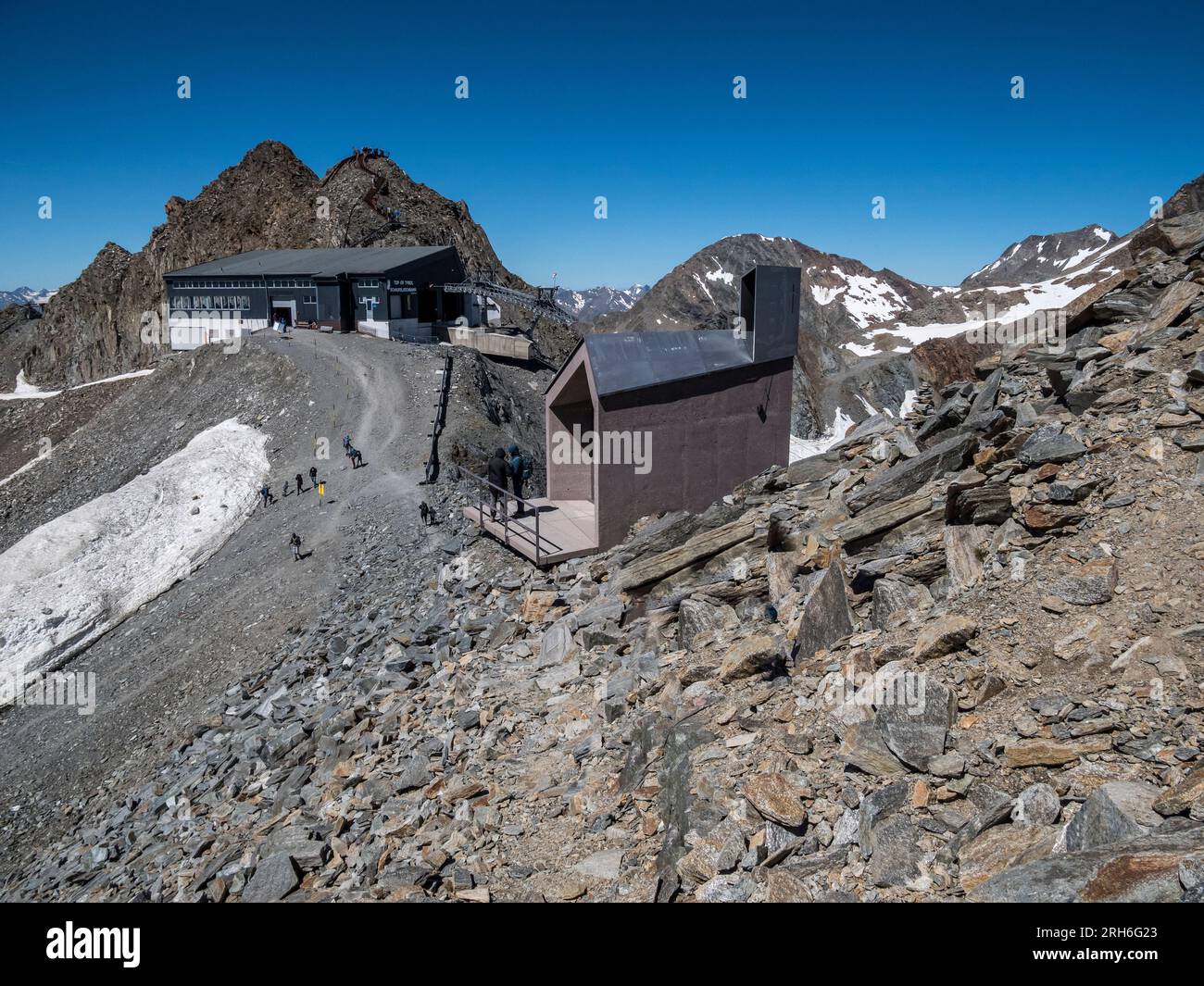 The image is of the Schaufeljoch Chapel at the Top of Tyrol tourist area at the Schaufeljoch cable car station in the Stubai Alps Stock Photo