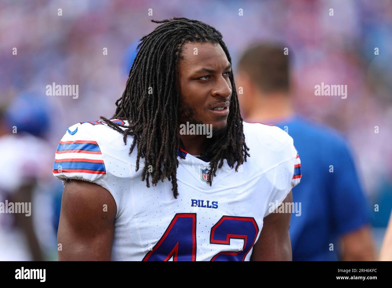 Buffalo Bills linebacker Dorian Williams (42) in action during an NFL  pre-season football game against the Indianapolis Colts, Saturday, Aug. 12,  2023, in Orchard Park, N.Y. (AP Photo/Gary McCullough Stock Photo - Alamy